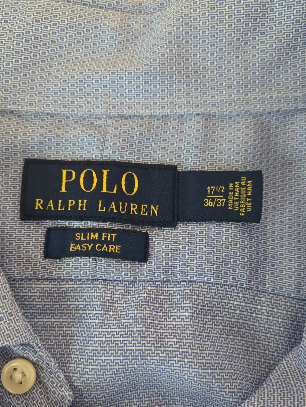 Polo Ralph Lauren Blue Dress Shirt Slim Fit Easy‎ Care Preppy Classic 17.5